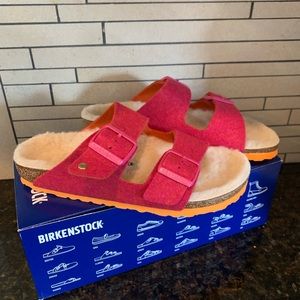 New Birkenstock Sherpa Lined Fuchsia Sandals Sz 37